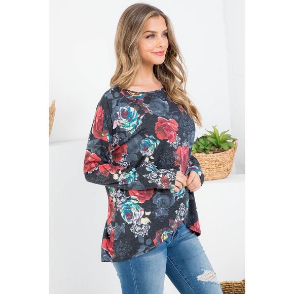 Black Floral Wrap Front Tunic Top - Picture 4 of 9